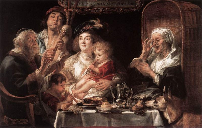 JORDAENS, Jacob As the Old Sang the Young Play Pipes dy Sweden oil painting art